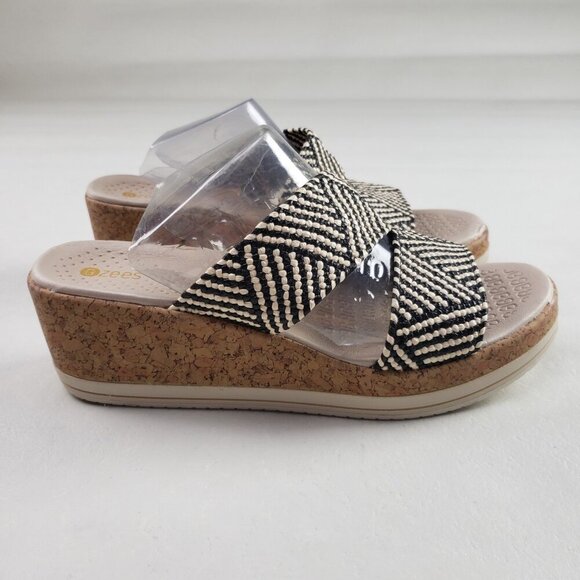 Bzees Resort Wedge Riviera Sandal Women 10 Wide Raffia Slip On Peep Toe Platform - Picture 2 of 13